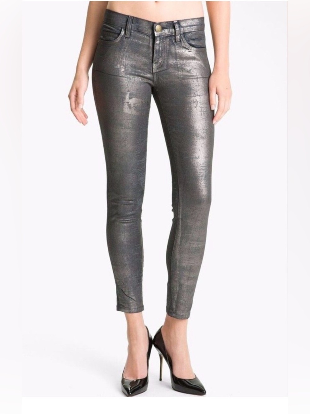 Current Elliott The Stiletto Silver Coated Foil Cropped Lo Rise Jeans. 
Size 27.